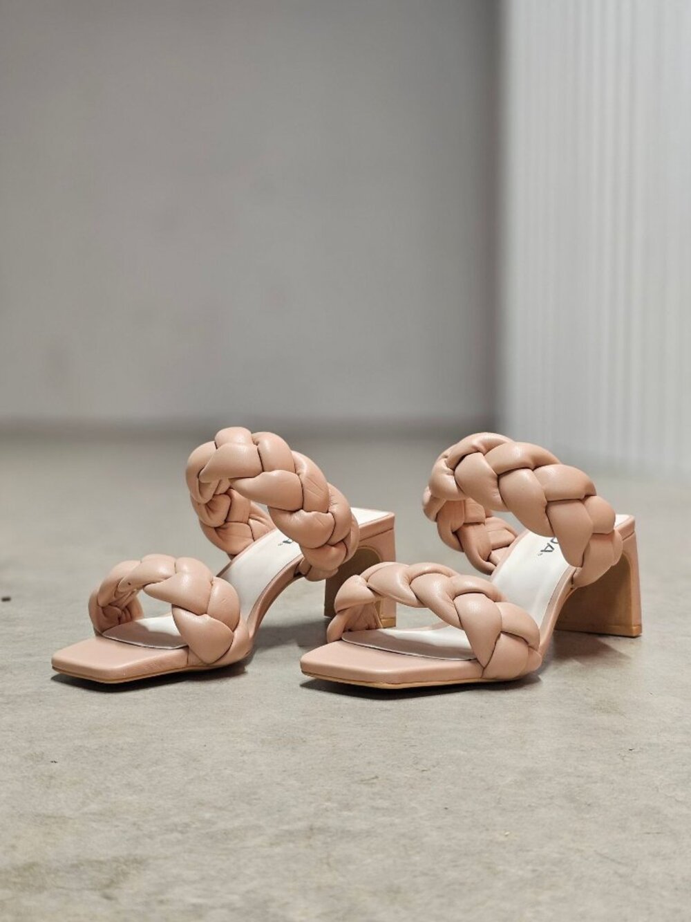 Braided Strap Nude Block Heel Sandals For Women